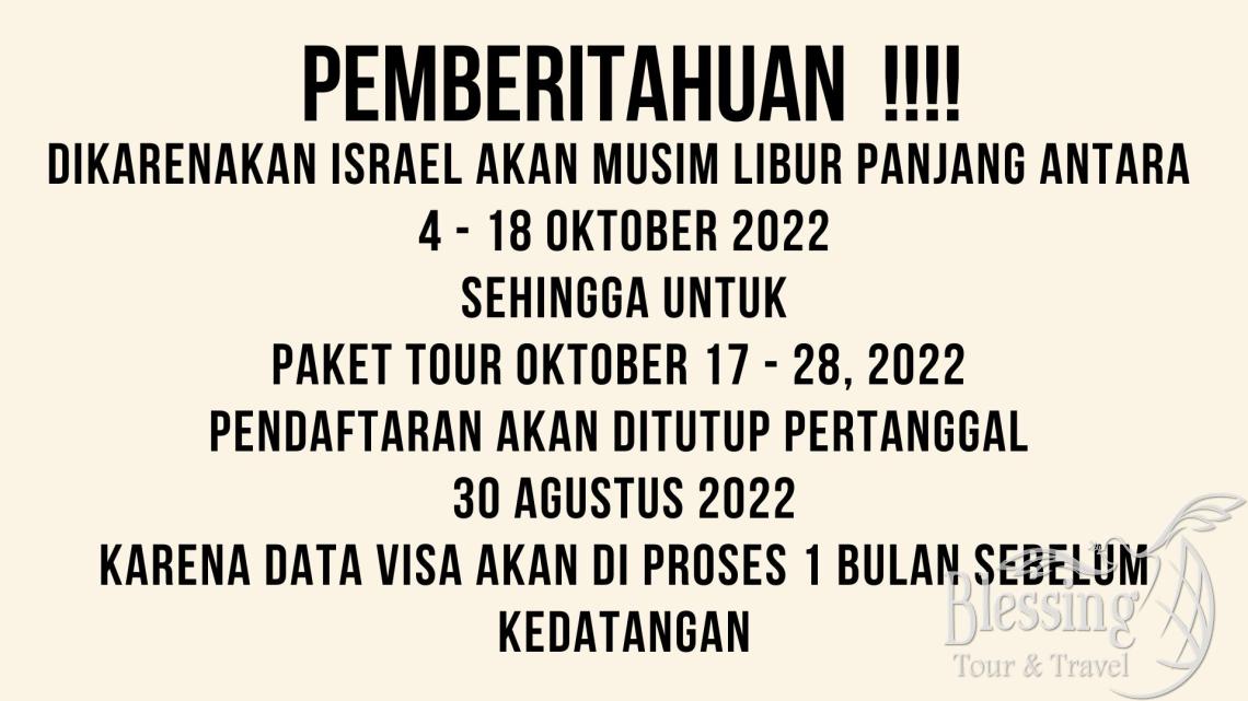 PAKET MESIR - ISRAEL - JORDAN OKTOBER 12 DAY