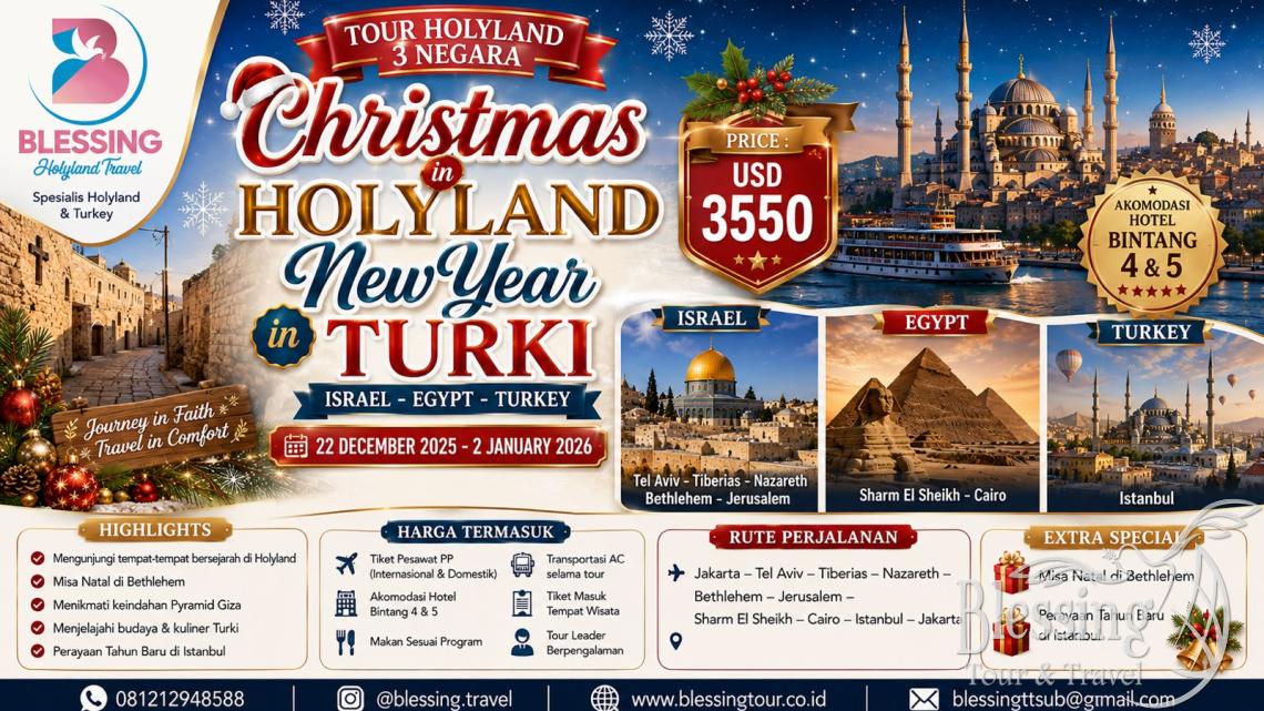 TOUR HOLY ISRAEL-MESIR-TURKI 22 DECEMBER 2026