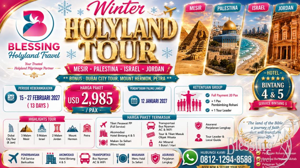 TOUR WINTER IN HOLYLAND 15 FEBRUARY 2027